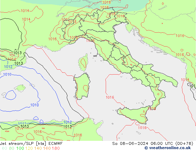 Corrente a getto ECMWF sab 08.06.2024 06 UTC