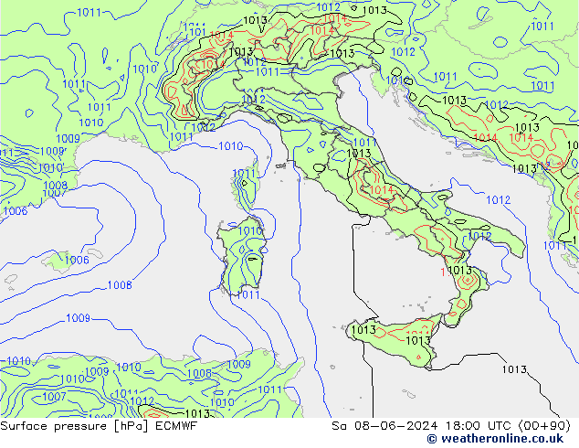 Bodendruck ECMWF Sa 08.06.2024 18 UTC