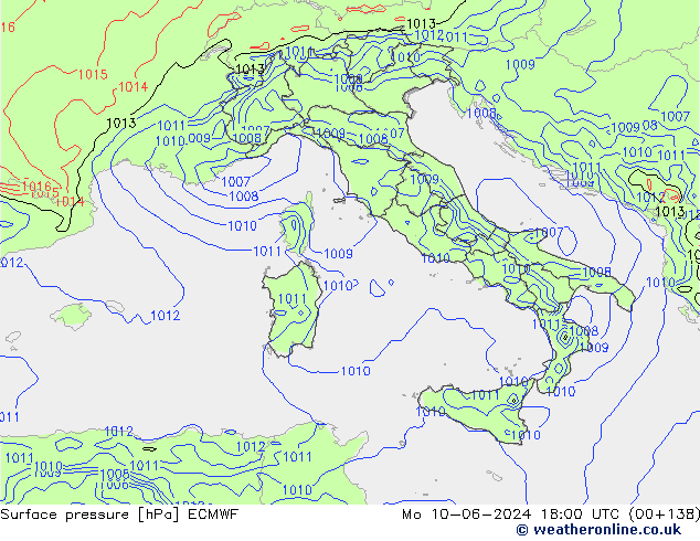 Surface pressure ECMWF Mo 10.06.2024 18 UTC