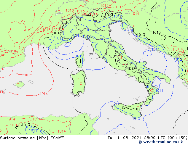 Pressione al suolo ECMWF mar 11.06.2024 06 UTC