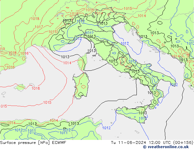 Surface pressure ECMWF Tu 11.06.2024 12 UTC