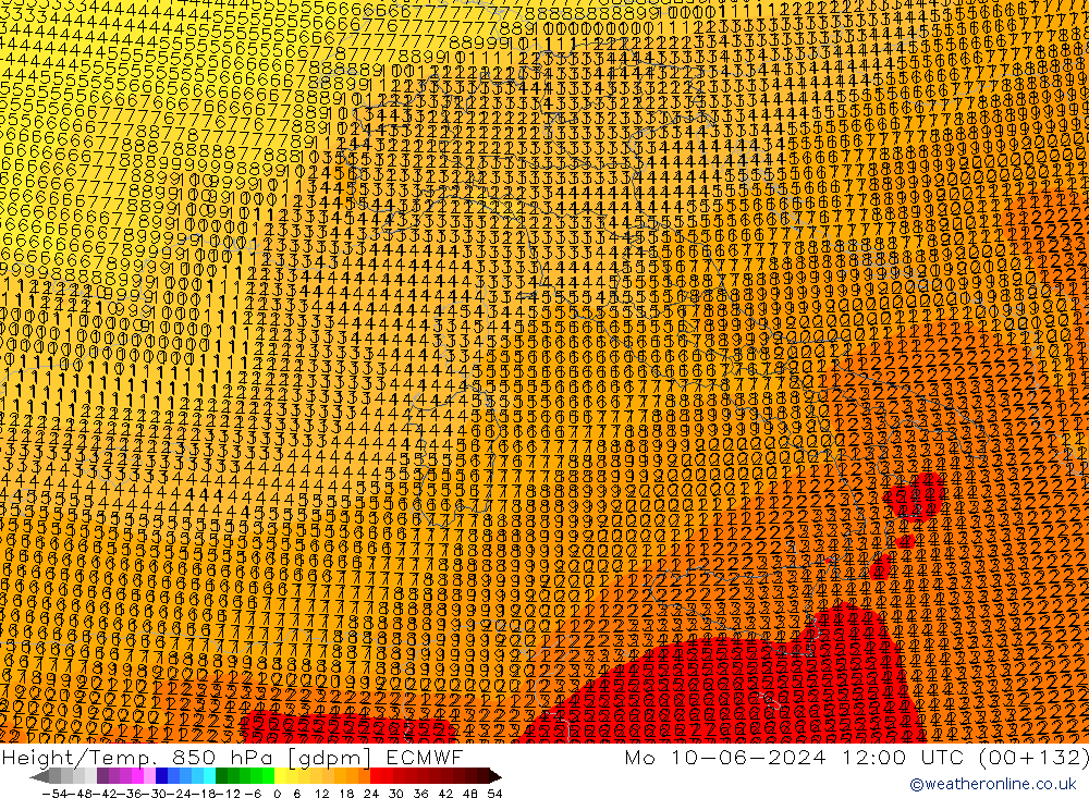 Height/Temp. 850 hPa ECMWF Po 10.06.2024 12 UTC