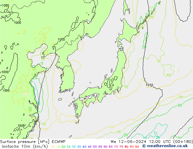 Isotachs (kph) ECMWF  12.06.2024 12 UTC