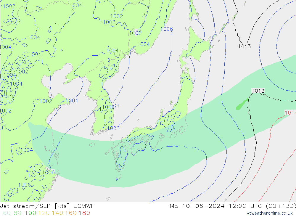 Jet stream/SLP ECMWF Mo 10.06.2024 12 UTC
