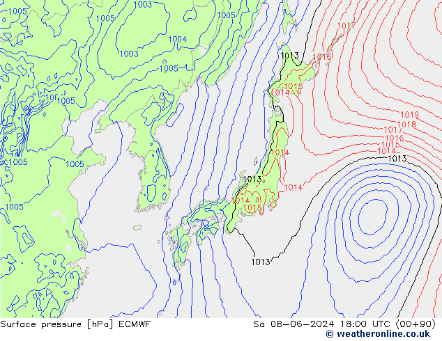 Atmosférický tlak ECMWF So 08.06.2024 18 UTC