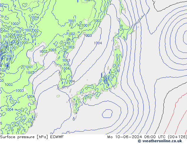 pressão do solo ECMWF Seg 10.06.2024 06 UTC