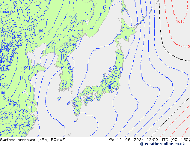 Surface pressure ECMWF We 12.06.2024 12 UTC