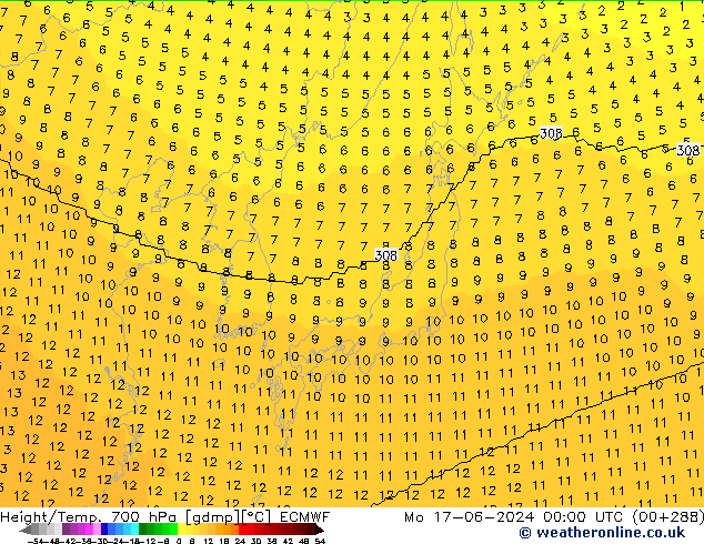 Hoogte/Temp. 700 hPa ECMWF ma 17.06.2024 00 UTC