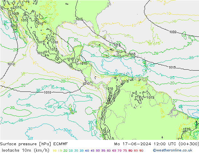 Isotachs (kph) ECMWF Seg 17.06.2024 12 UTC