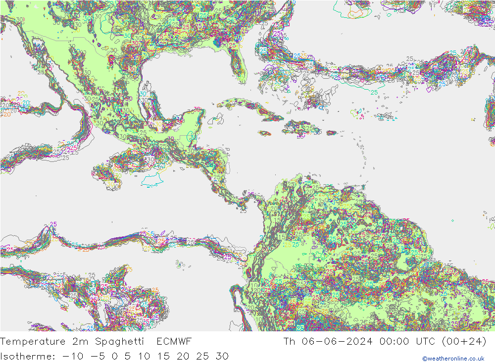 Temperatuurkaart Spaghetti ECMWF do 06.06.2024 00 UTC