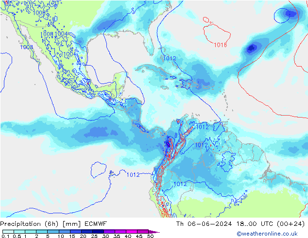 Totale neerslag (6h) ECMWF do 06.06.2024 00 UTC