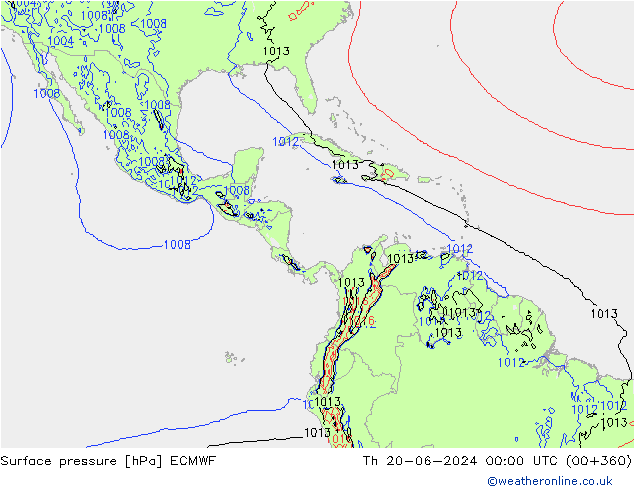 Surface pressure ECMWF Th 20.06.2024 00 UTC