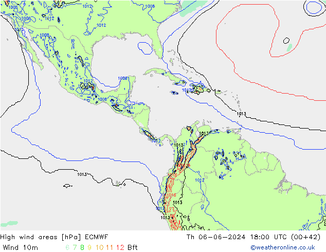 High wind areas ECMWF jeu 06.06.2024 18 UTC