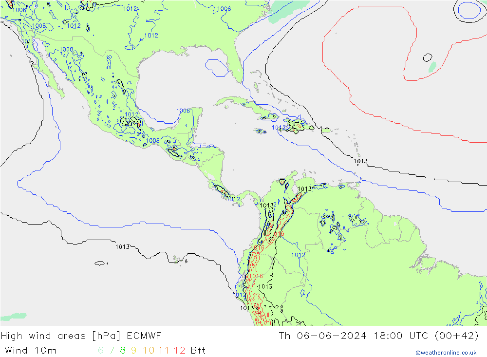 High wind areas ECMWF jeu 06.06.2024 18 UTC