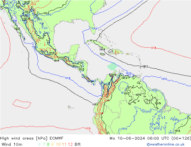 yüksek rüzgarlı alanlar ECMWF Pzt 10.06.2024 06 UTC