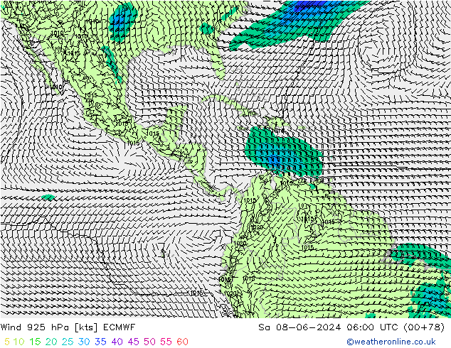 Wind 925 hPa ECMWF za 08.06.2024 06 UTC