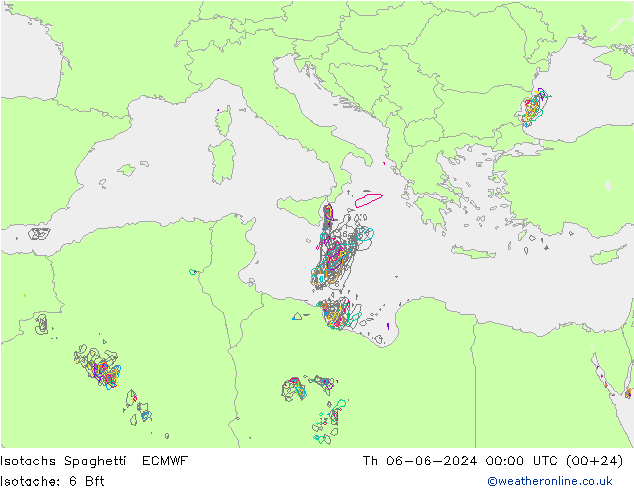 Isotaca Spaghetti ECMWF jue 06.06.2024 00 UTC