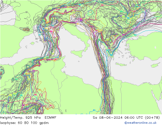 Height/Temp. 925 hPa ECMWF Sa 08.06.2024 06 UTC