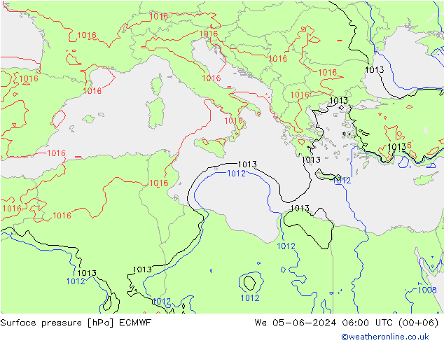 Presión superficial ECMWF mié 05.06.2024 06 UTC