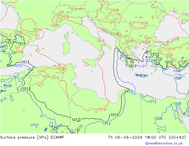 pressão do solo ECMWF Qui 06.06.2024 18 UTC