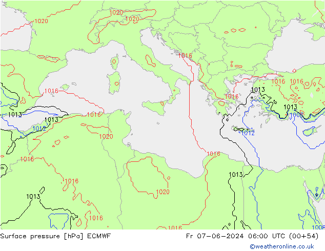 pressão do solo ECMWF Sex 07.06.2024 06 UTC