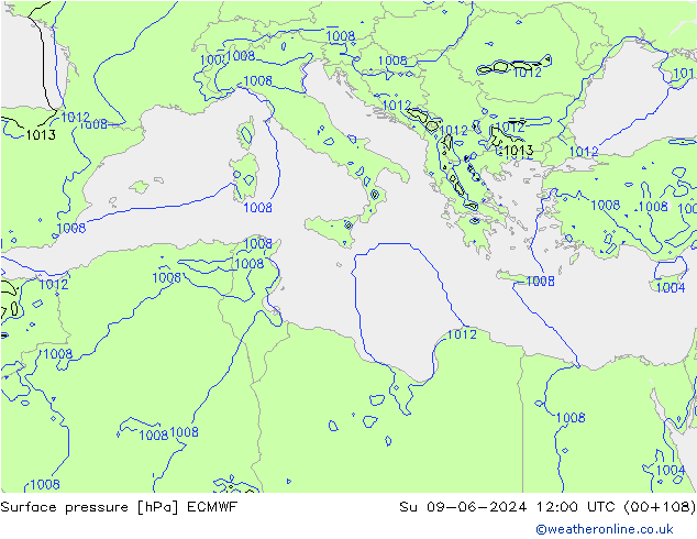 приземное давление ECMWF Вс 09.06.2024 12 UTC