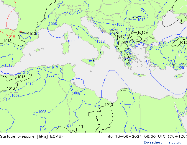 Presión superficial ECMWF lun 10.06.2024 06 UTC