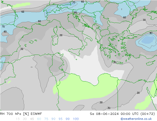 RH 700 hPa ECMWF Sa 08.06.2024 00 UTC