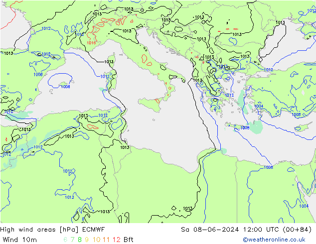 Izotacha ECMWF so. 08.06.2024 12 UTC