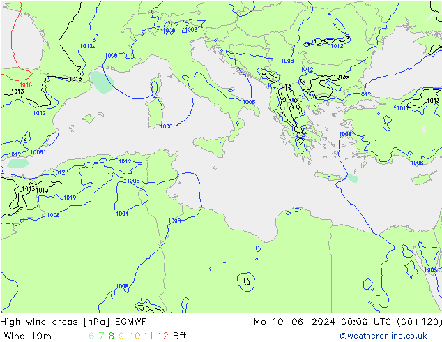 High wind areas ECMWF Mo 10.06.2024 00 UTC