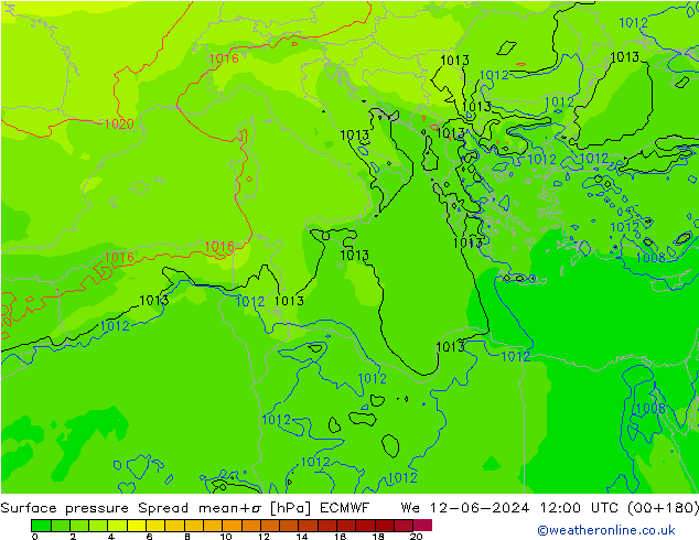 pression de l'air Spread ECMWF mer 12.06.2024 12 UTC