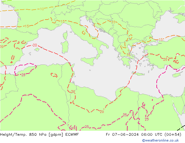 Height/Temp. 850 гПа ECMWF пт 07.06.2024 06 UTC