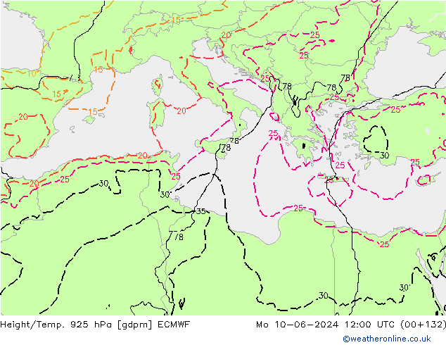 Height/Temp. 925 hPa ECMWF  10.06.2024 12 UTC