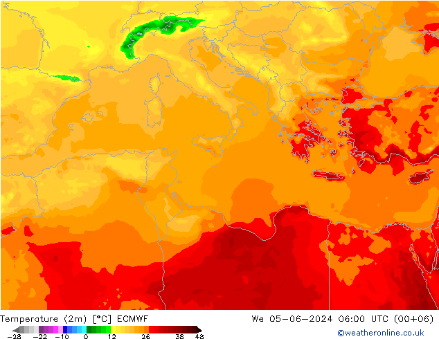 Sıcaklık Haritası (2m) ECMWF Çar 05.06.2024 06 UTC