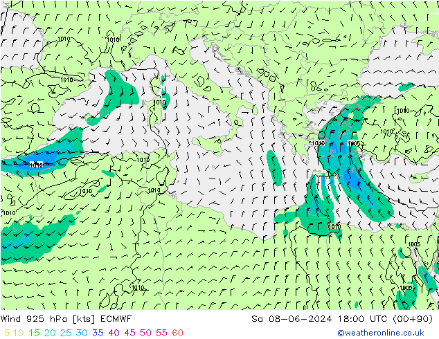 Wind 925 hPa ECMWF za 08.06.2024 18 UTC