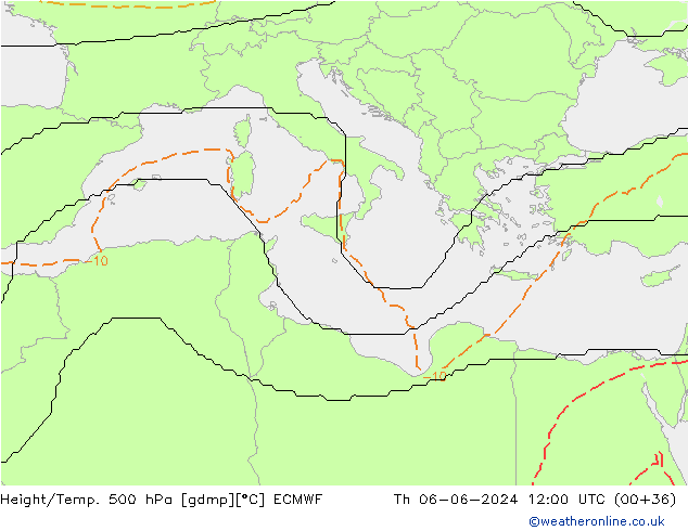 Hoogte/Temp. 500 hPa ECMWF do 06.06.2024 12 UTC