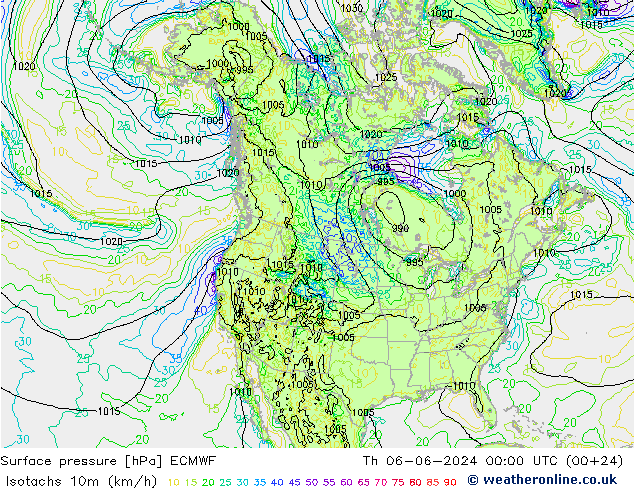 Isotachs (kph) ECMWF Čt 06.06.2024 00 UTC