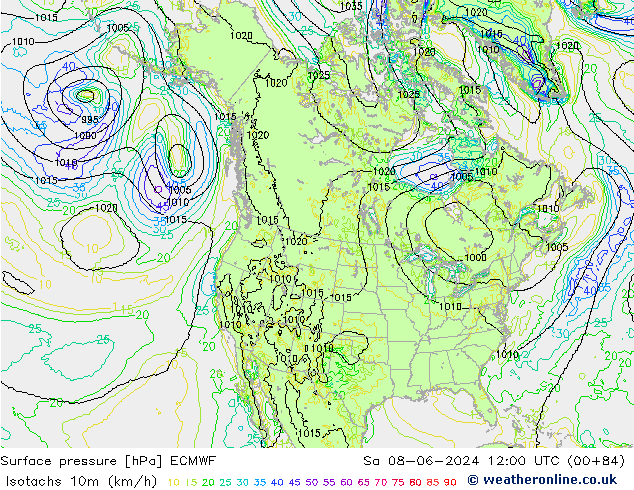 Isotachs (kph) ECMWF  08.06.2024 12 UTC