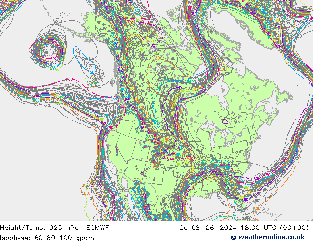 Hoogte/Temp. 925 hPa ECMWF za 08.06.2024 18 UTC