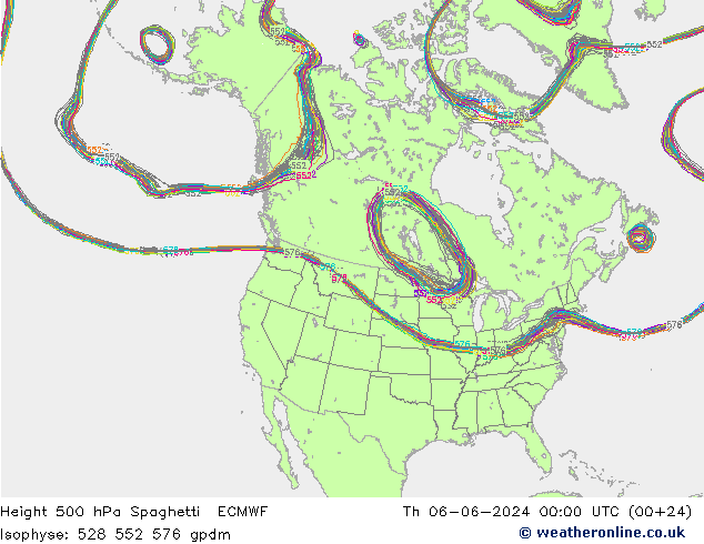 Géop. 500 hPa Spaghetti ECMWF jeu 06.06.2024 00 UTC