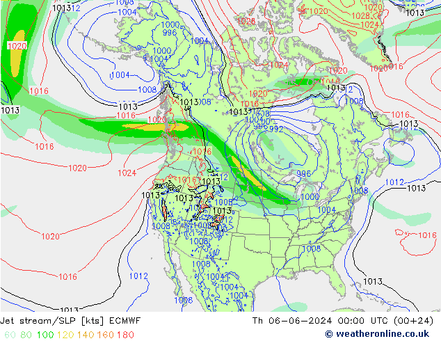 Jet stream/SLP ECMWF Čt 06.06.2024 00 UTC