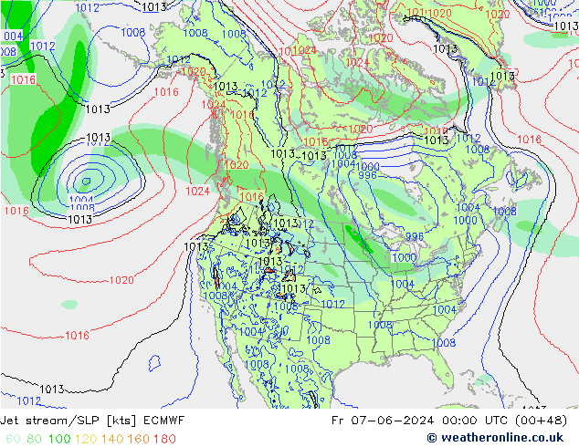 Corrente a getto ECMWF ven 07.06.2024 00 UTC