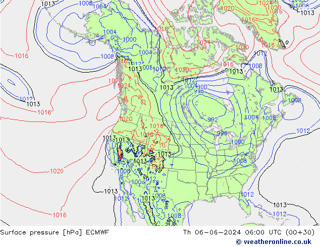 Pressione al suolo ECMWF gio 06.06.2024 06 UTC