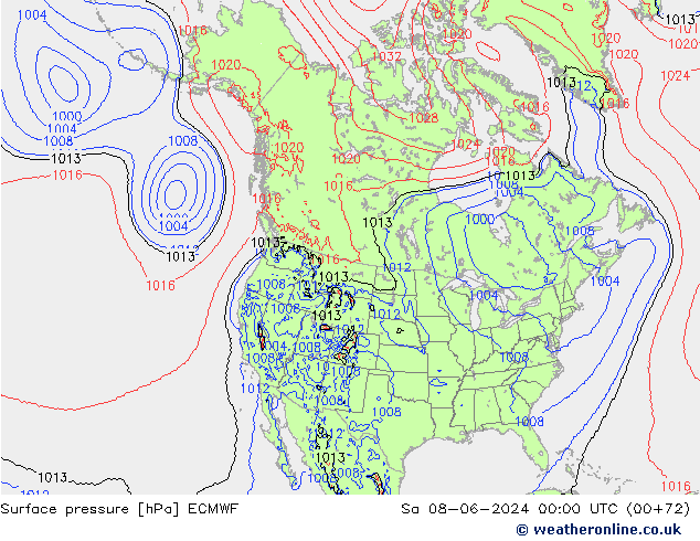 Surface pressure ECMWF Sa 08.06.2024 00 UTC