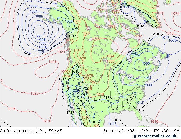 Surface pressure ECMWF Su 09.06.2024 12 UTC