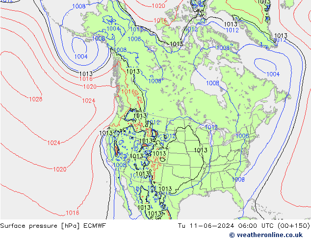 Atmosférický tlak ECMWF Út 11.06.2024 06 UTC