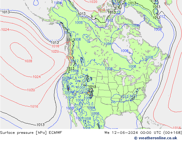 Luchtdruk (Grond) ECMWF wo 12.06.2024 00 UTC