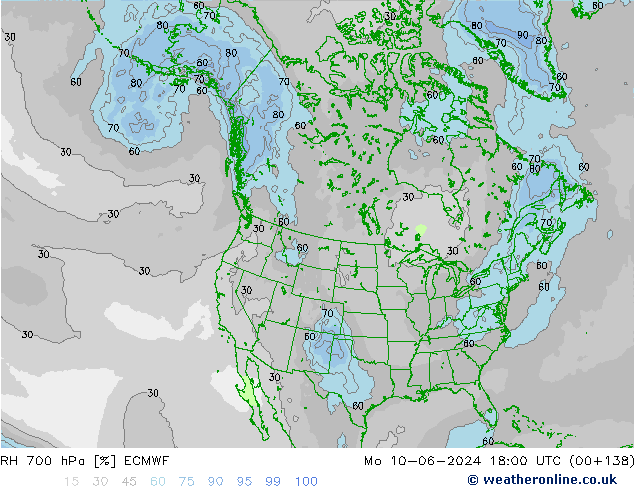 RH 700 hPa ECMWF Mo 10.06.2024 18 UTC