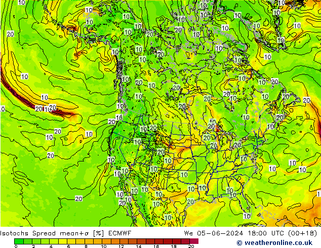 Isotachen Spread ECMWF Mi 05.06.2024 18 UTC