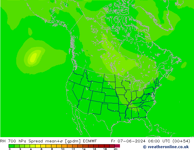 RH 700 hPa Spread ECMWF Sex 07.06.2024 06 UTC